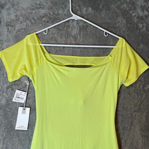 Good‎ American Off Shoulder Cut Out Midi Dress Size 3 Key Lime New Large - Picture 3 of 8